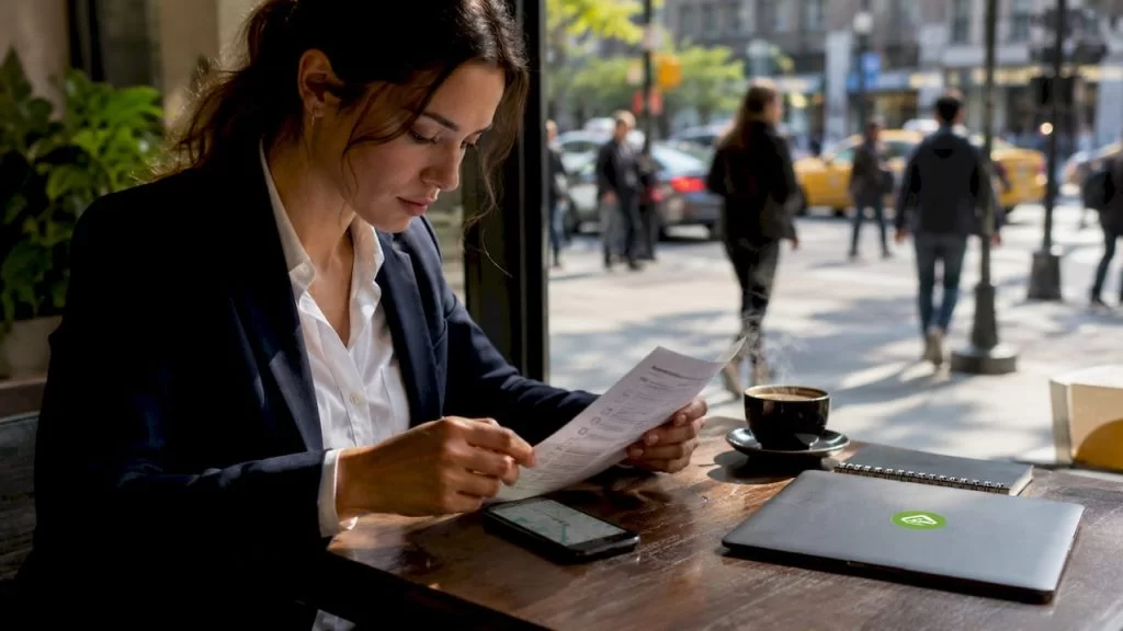 Businesswoman preparing travel safety checklist
