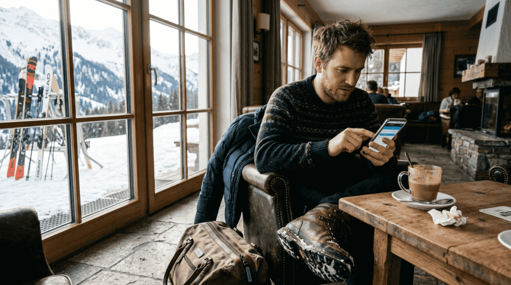 Traveler booking alpine transfer via phone app