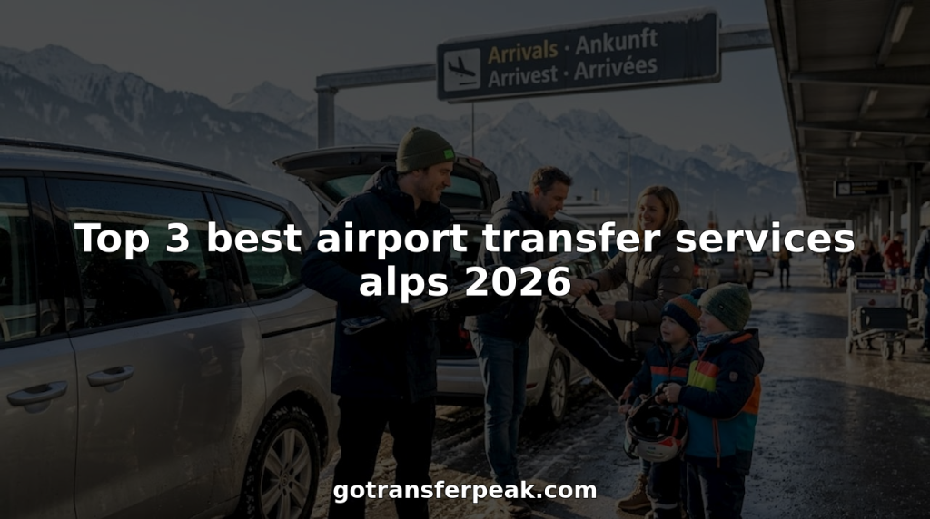 Driver assisting family at snowy Alps airport transfer