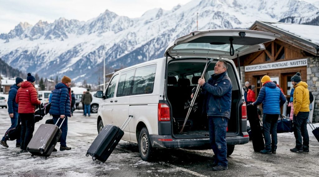 Prise en charge de vos skis lors de votre transfert entre l’aéroport et votre station de ski dans les Alpes