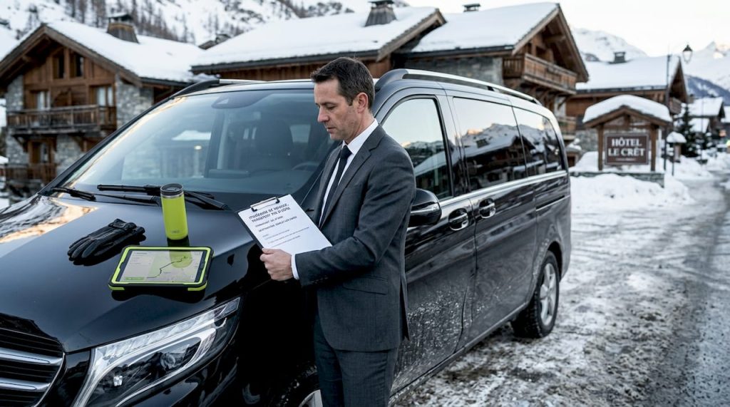 Chauffeur privé en Alpes en train de préparer un transfert professionnel