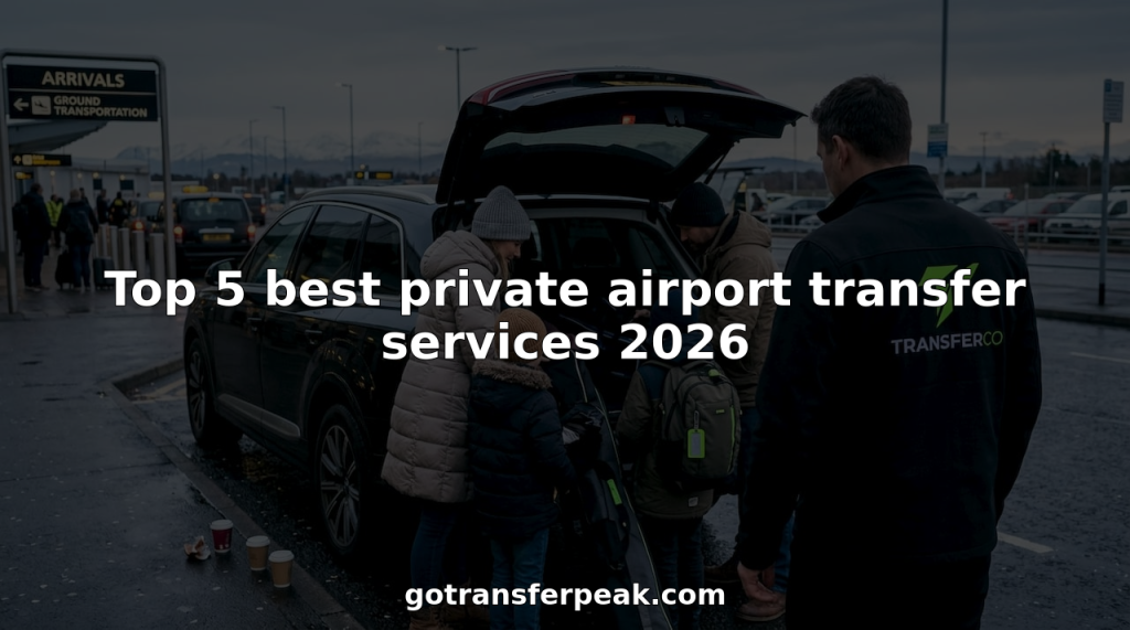Family loads luggage into airport transfer SUV at curb
