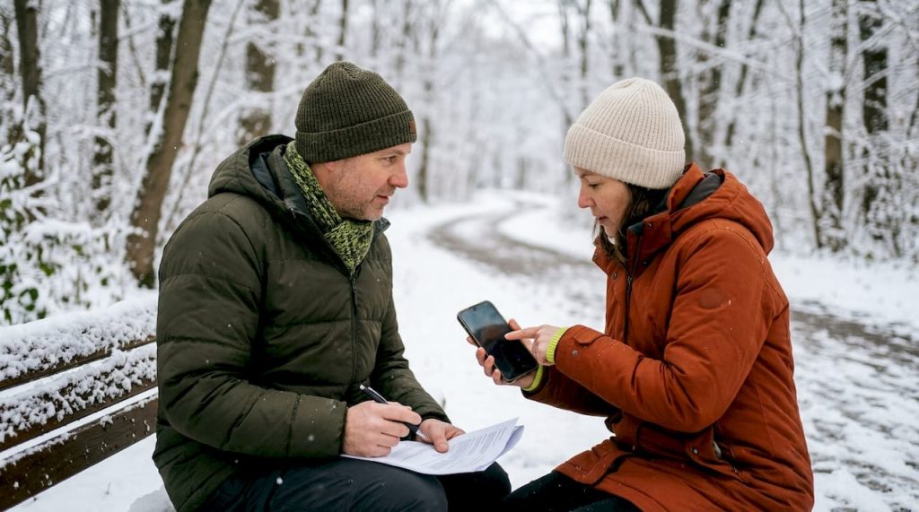 Un couple organise son transfert vers une station de montagne avec un tarif garanti.